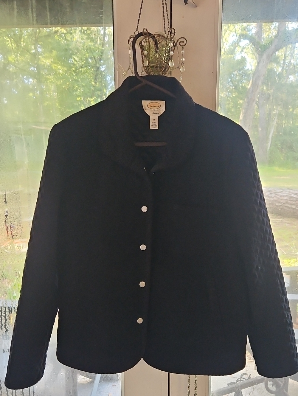 Talbots Black Quilted Jacket with Pearl Buttons